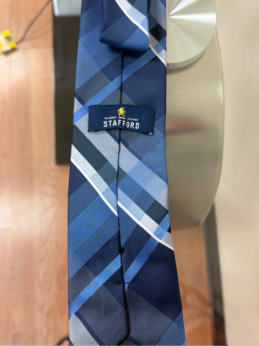 Stafford Navy and Light Blue Plaid Tie